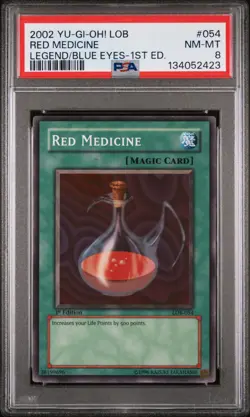 2002 YU-GI-OH! LOB-LEGEND OF BLUE EYES WHITE DRAGON 1ST ED RED MEDICINE PSA 8 - Image 1