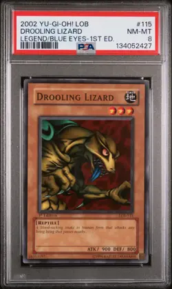 2002 YU-GI-OH! LOB-LEGEND OF BLUE EYES WHITE DRAGON 1ST ED DROOLING LIZARD PSA 8 - Image 1