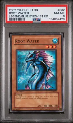 2002 YU-GI-OH! LOB-LEGEND OF BLUE EYES WHITE DRAGON 1ST ED #032 ROOT WATER PSA 8 - Image 1