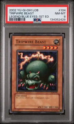 2002 YU-GI-OH! LOB-LEGEND OF BLUE EYES WHITE DRAGON 1ST ED TRIPWIRE BEAST PSA 8 - Image 1