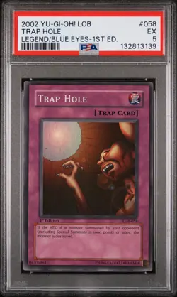 2002 YU-GI-OH! LOB-LEGEND OF BLUE EYES WHITE DRAGON 1ST ED #058 TRAP HOLE PSA 5 - Image 1
