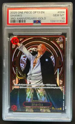 2025 One Piece 3rd Anniversary Shanks Gold #OP09-004 PSA 10 - Image 1
