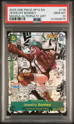2025 ONE PIECE MANGA ALTERNATE ART OP12-118 JEWELRY BONNEY PSA 10 - Image 1