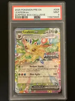 PSA 9 Leafeon ex #006 Pokemon Prismatic Evolution Stamp Surprise Box Exclusive - Image 1