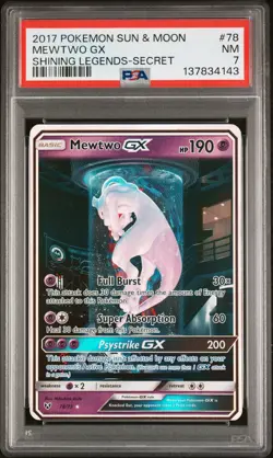2017 POKEMON SUN & MOON SHINING LEGENDS SECRET #78 MEWTWO GX PSA 7 - Image 1