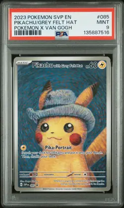 2023 POKEMON SVP POKEMON X VAN GOGH PROMO #085 PIKACHU WITH GREY FELT HAT PSA 9 - Image 1