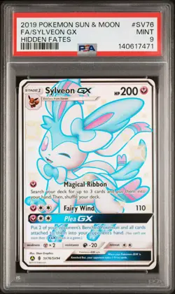 2019 POKEMON SUN & MOON HIDDEN FATES #SV76 FULL ART/SYLVEON GX PSA 9 - Image 1
