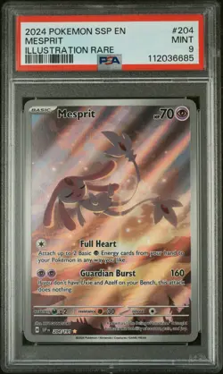 2024 POKEMON SSP EN-SURGING SPARKS ILLUSTRATION RARE #204 MESPRIT PSA 9 - Image 1