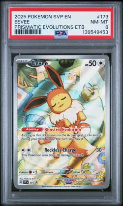 2025 POKEMON PRISMATIC EVOLUTIONS ELITE TRAINER BOX PROMO #173 EEVEE PSA 8 - Image 1