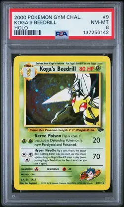 2000 POKEMON GYM CHALLENGE HOLO #9 KOGA'S BEEDRILL PSA 8 - Image 1