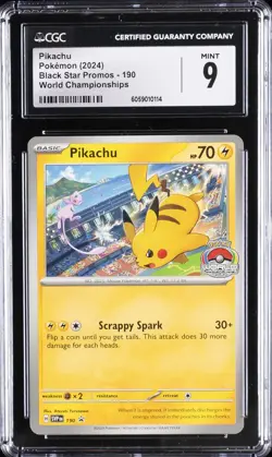 2024 POKEMON SVP EN-SV BLACK STAR PROMO WORLD CHAMPIONSHIPS #190 PIKACHU CGC 9 - Image 1