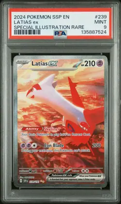 2024 POKEMON SSP EN-SURGING SPARKS SPECIAL ILLUSTRATION RARE LATIAS EX PSA 9 - Image 1