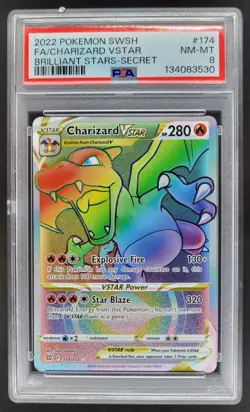 2022 Pokemon Brilliant Stars Charizard VSTAR Full Art Secret #174/172 PSA 8 NE - Image 1