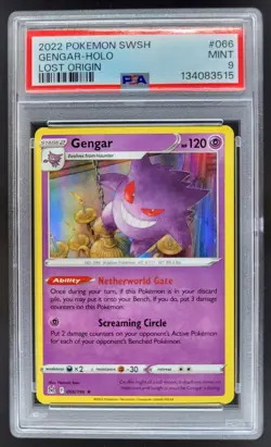2022 Pokemon Sword & Shield Lost Origin Gengar #066/196 Holo PSA 9 NE - Image 1
