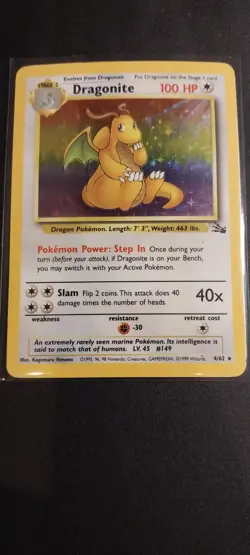 1999 Pokemon Fossil Dragonite Hollow 4/62 Vintage WOTC EX/LP See Photos! - Image 1