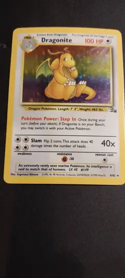 1999 Pokemon Fossil Dragonite Hollow 4/62 Vintage WOTC EX/LP See Photos! - Image 2