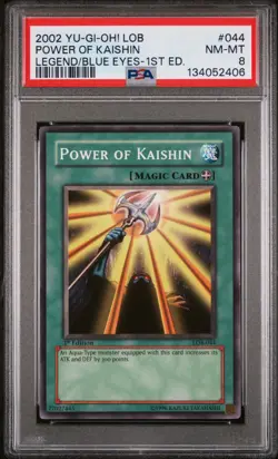 2002 YU-GI-OH! LOB-LEGEND OF BLUE EYES WHITE DRAGON #044 POWER OF KAISHIN PSA 8 - Image 1