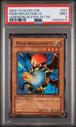 2002 YU-GI-OH! LOB-LEGEND OF BLUE EYES WHITE DRAGON FIEND REFLECTION #2 PSA 9 - Image 1
