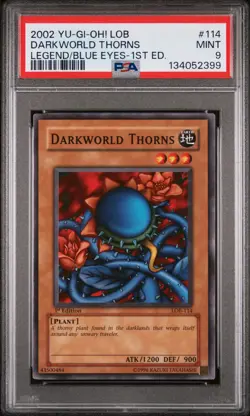 2002 YU-GI-OH! LOB-LEGEND OF BLUE EYES WHITE DRAGON #114 DARKWORLD THORNS PSA 9 - Image 1
