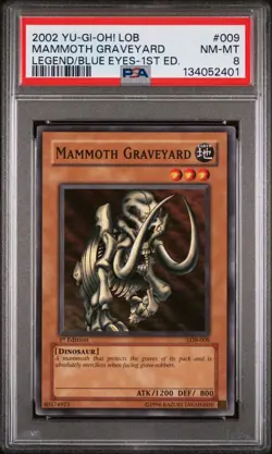 2002 YU-GI-OH! LOB-LEGEND OF BLUE EYES WHITE DRAGON #009 MAMMOTH GRAVEYARD PSA 8 - Image 1