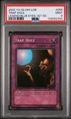 2002 YU-GI-OH! LOB-LEGEND OF BLUE EYES WHITE DRAGON 1ST ED #058 TRAP HOLE PSA 9 - Image 1
