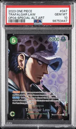 2023 ONE PIECE OP04-KINGDOMS OF INTRIGUE #047 TRAFALGAR LAW PSA 10 - Image 1