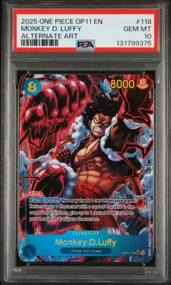 2025 ONE PIECE OP11-A FIST OF DIVINE SPEED ALTERNATE ART MONKEY D. LUFFY PSA 10 - Image 1
