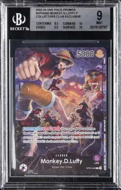 2022-24 ONE PIECE PROMOS COLLECTORS CLUB EXCLUSIVE MONKEY D. LUFFY P BGS 9 - Image 1
