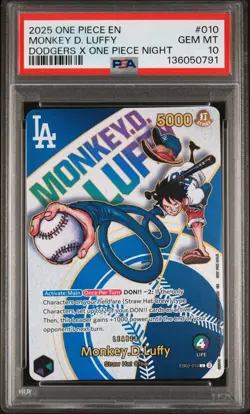 2025 ONE PIECE PROMO EB02 010 DODGERS X ONE PIECE NIGHT MONKEY D LUFFY PSA 10 - Image 1