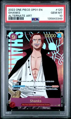 2022 ONE PIECE OP01-ROMANCE DAWN ALTERNATE ART #120 SHANKS PSA 10 - Image 1