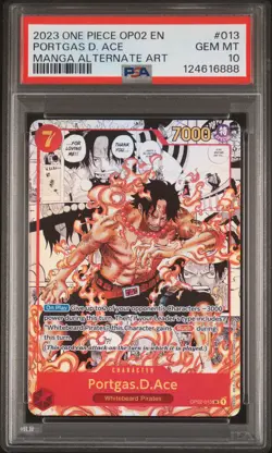 2023 ONE PIECE OP02-PARAMOUNT WAR MANGA ALTERNATE ART #013 PORTGAS D. ACE PSA 10 - Image 1
