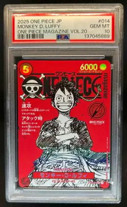 2025 One Piece Japanese Monkey D. Luffy Magazine Volume 20 #014 PSA 10 Gem Mint - Image 1
