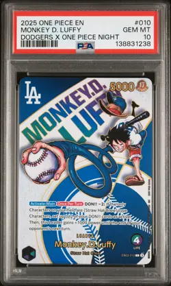 2025 ONE PIECE PROMOS DODGERS X ONE PIECE NIGHT #010 MONKEY D. LUFFY PSA 10 - Image 1