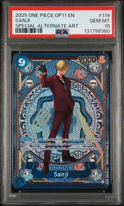 2025 ONE PIECE OP11-A FIST OF DIVINE SPEED SPECIAL ALTERNATE ART SANJI PSA 10 - Image 1