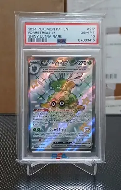 2024 Pokemon Paldean Fates #212 Forretress EX Shiny Ultra PSA 10 Graded Card - Image 1