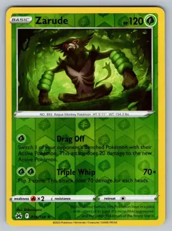 Pokemon TCG Zarude SWSH Crown Zenith 016/159 Reverse Holo Rare Card NM - Image 1