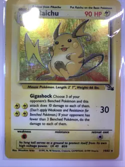 Pokemon TCG Raichu Fossil Holo Card 14/62 Unlimited Holo Rare WOTC Vintage - Image 1