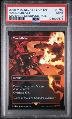 2025 MTG SECRET LAIR DROP MARVEL'S DEADPOOL-FOIL #1757 VANDALBLAST PSA 9 - Image 1