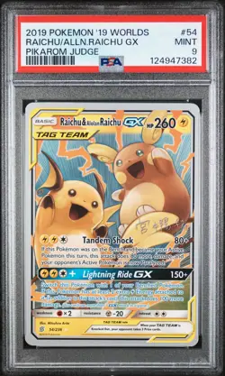 2019 POKEMON 2019 WORLD CHAMPIONSHIPS DECK RAICHU & ALOLAN RAICHU GX PSA 9 - Image 1