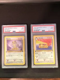 1999 Pokemon Jungle Meowth 1st Edition 56/64 + Persian 1st Edition PSA 9 - Image 1