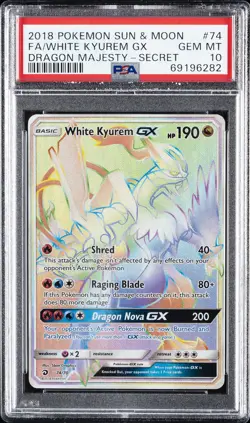 2018 POKEMON SUN & MOON DRAGON MAJESTY SECRET FULL ART/WHITE KYUREM GX PSA 10 - Image 1