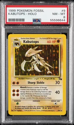 1999 POKEMON FOSSIL #9 KABUTOPS-HOLO PSA 8 - Image 1