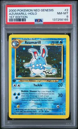 2000 POKEMON NEO GENESIS 1ST EDITION #2 AZUMARILL-HOLO PSA 8 - Image 1