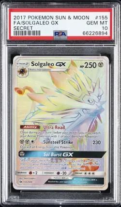 2017 POKEMON SUN & MOON SECRET #155 FULL ART/SOLGALEO GX PSA 10 - Image 1