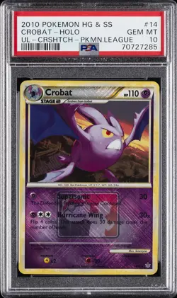 2010 POKEMON HEARTGOLD & SOULSILVER UNLEASHED #14 CROBAT-HOLO PSA 10 - Image 1