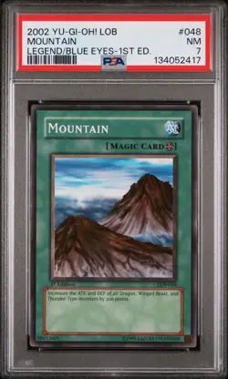2002 YU-GI-OH! LOB-LEGEND OF BLUE EYES WHITE DRAGON 1ST ED #048 MOUNTAIN PSA 7 - Image 1