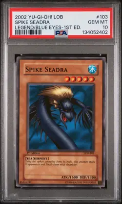 2002 YU-GI-OH! LOB-LEGEND OF BLUE EYES WHITE DRAGON 1ST ED SPIKE SEADRA PSA 10 - Image 1
