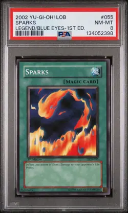 2002 YU-GI-OH! LOB-LEGEND OF BLUE EYES WHITE DRAGON 1ST ED #055 SPARKS PSA 8 - Image 1