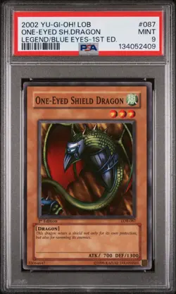 2002 YU-GI-OH! LOB-LEGEND OF BLUE EYES WHITE DRAGON ONE-EYED SHIELD DRAGON PSA 9 - Image 1