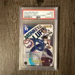 2025 One Piece EN Monkey D. Luffy. Dodgers x One Piece Night #010 GEM MT PSA 10! - Image 1